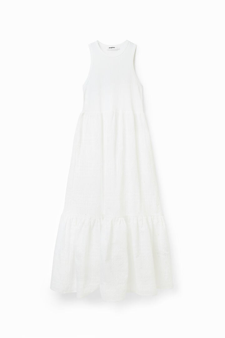 Lange gecombineerde jurk met borduursel