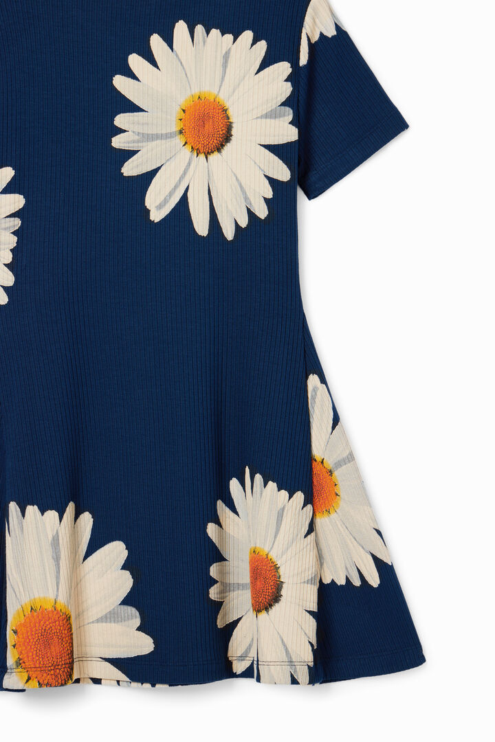 Vestido corto canalé margaritas | Desigual