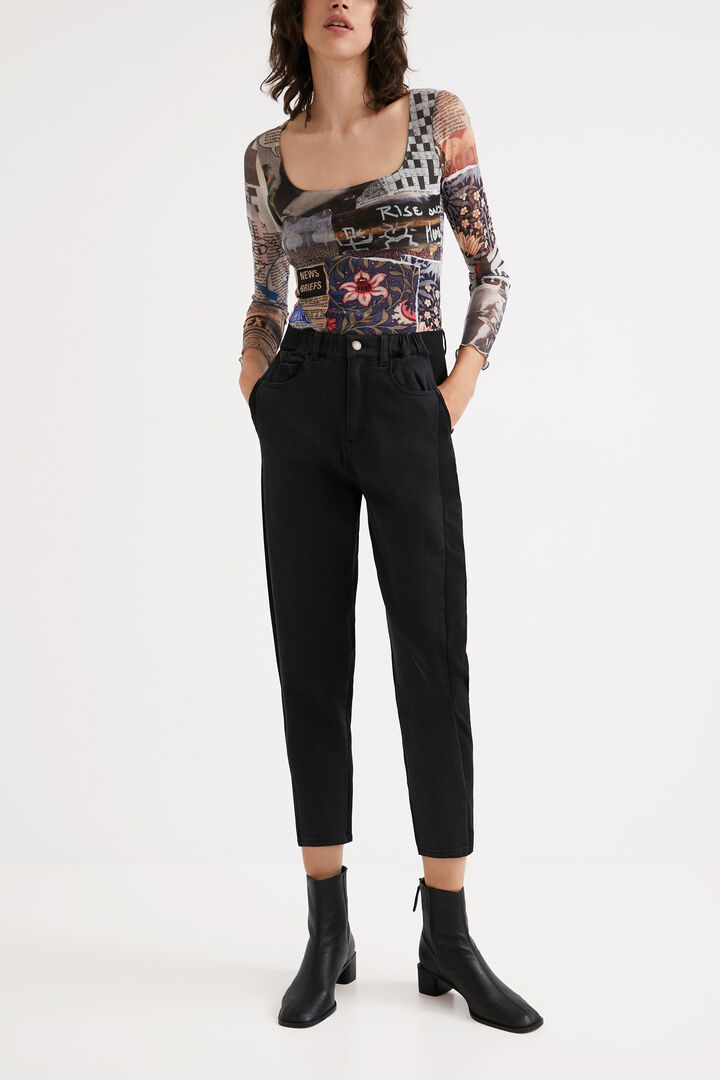 Újságpapír mintás tüll body | Desigual