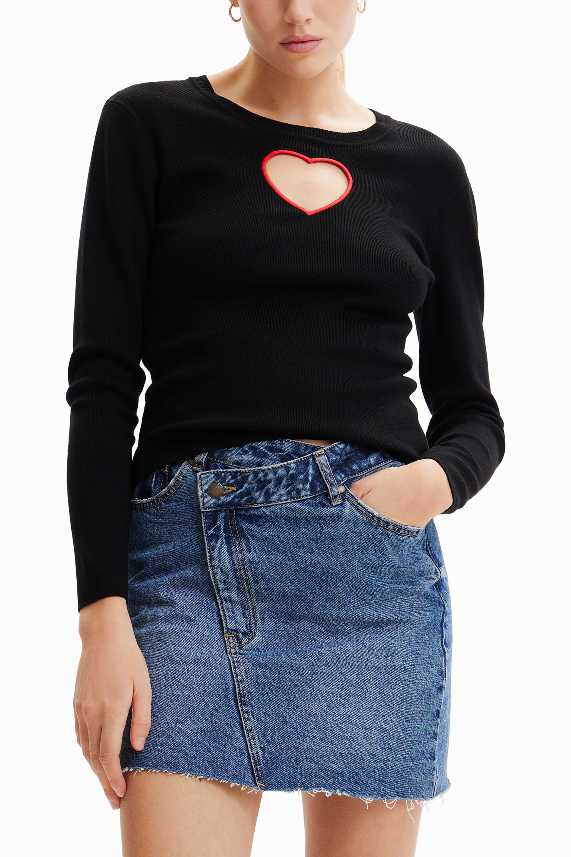ストライプ＆ハートカットアウト セーター レディース ハートカットアウト セーター | Desigual.com