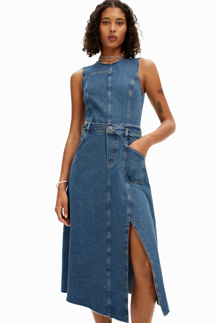 Vestido denim sin mangas y  cintura ajustable | Desigual