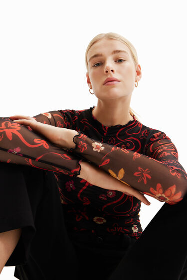 花柄チュール ギャザーボディスーツ | Desigual