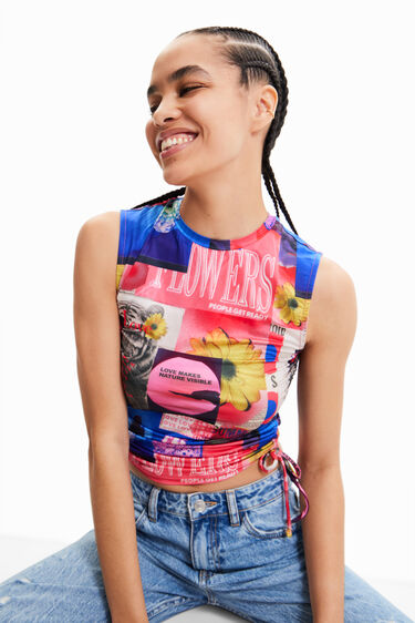Gerimpeld T-shirt met collage | Desigual