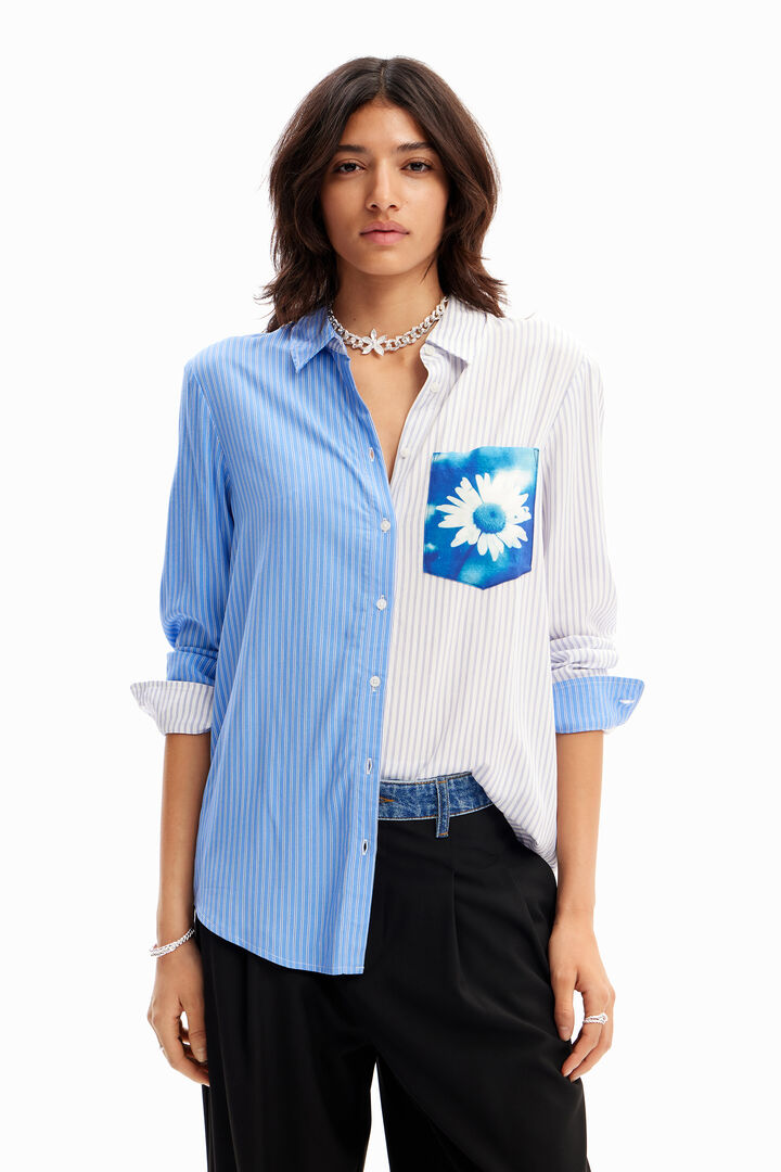 Camicia patch fiori righe