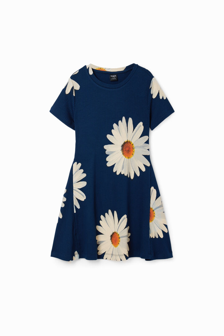 Vestido corto canalé margaritas | Desigual