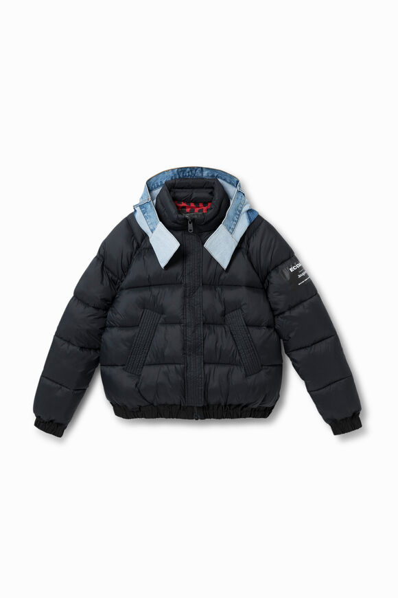 Short padded jacket with double hood