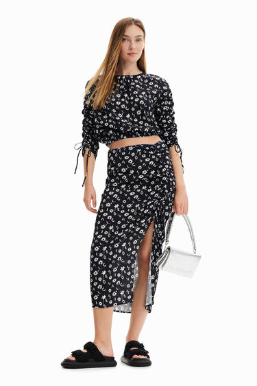 Falda midi abertura flores | Desigual