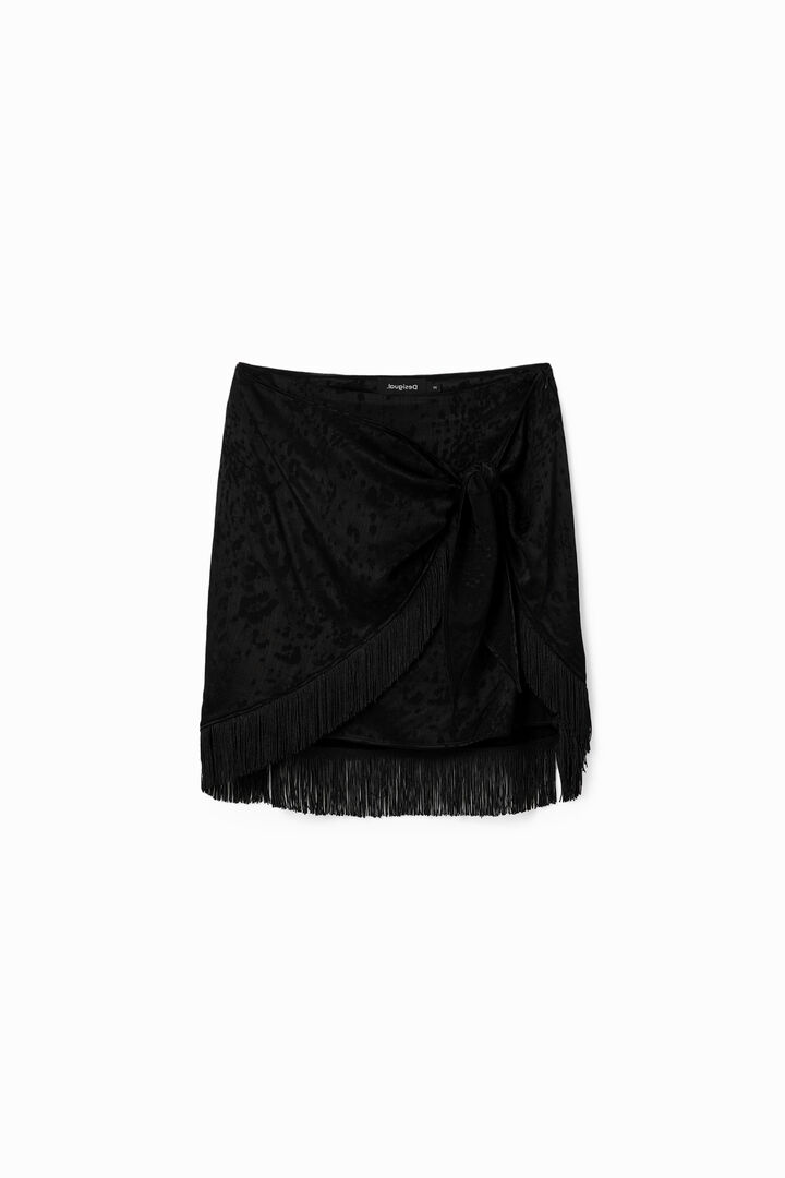 Fringed wrap mini skirt