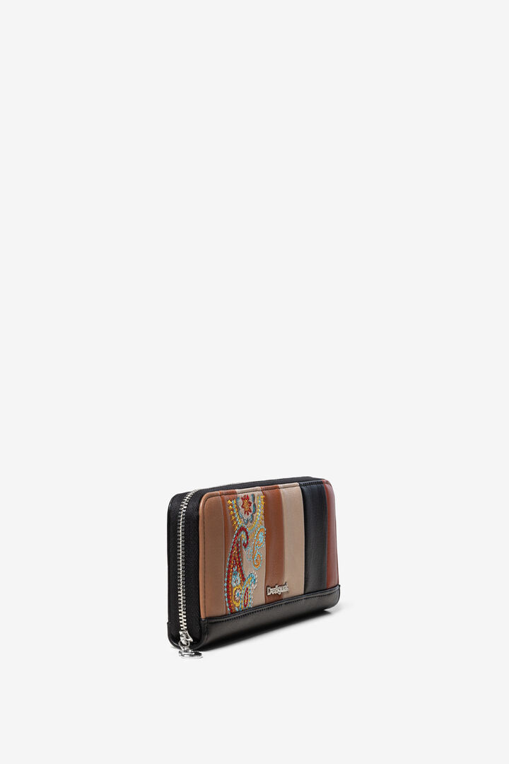 Leather effect wallet of coloured strips and paisley embroidery | Desigual