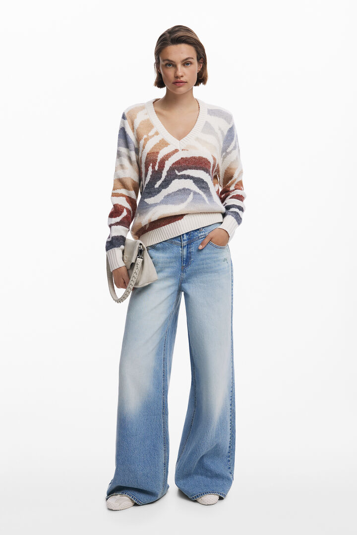 Jersey zebrado cuello pico | Desigual