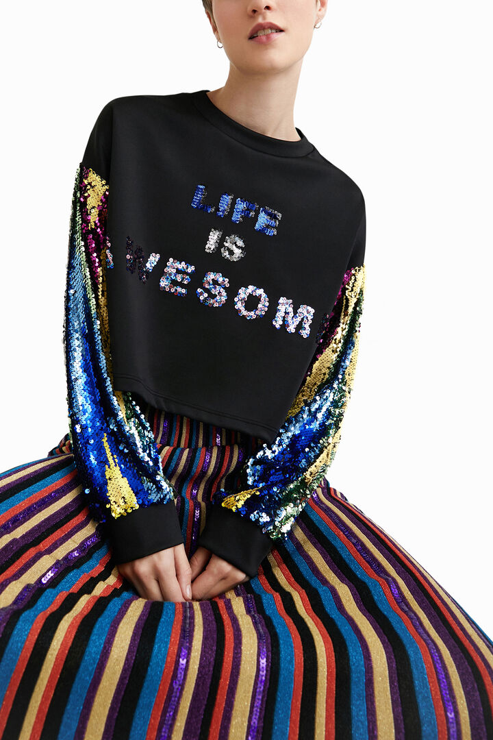 Sudadera crop lentejuelas | Desigual