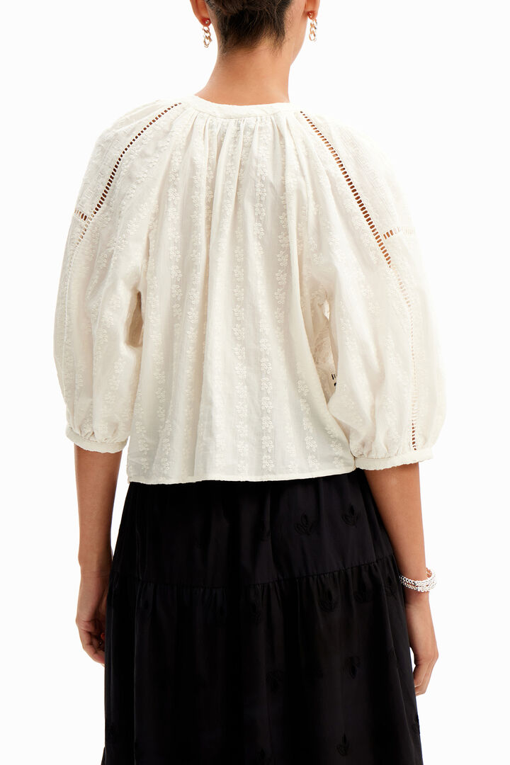 Blouse V-hals broderie anglaise | Desigual