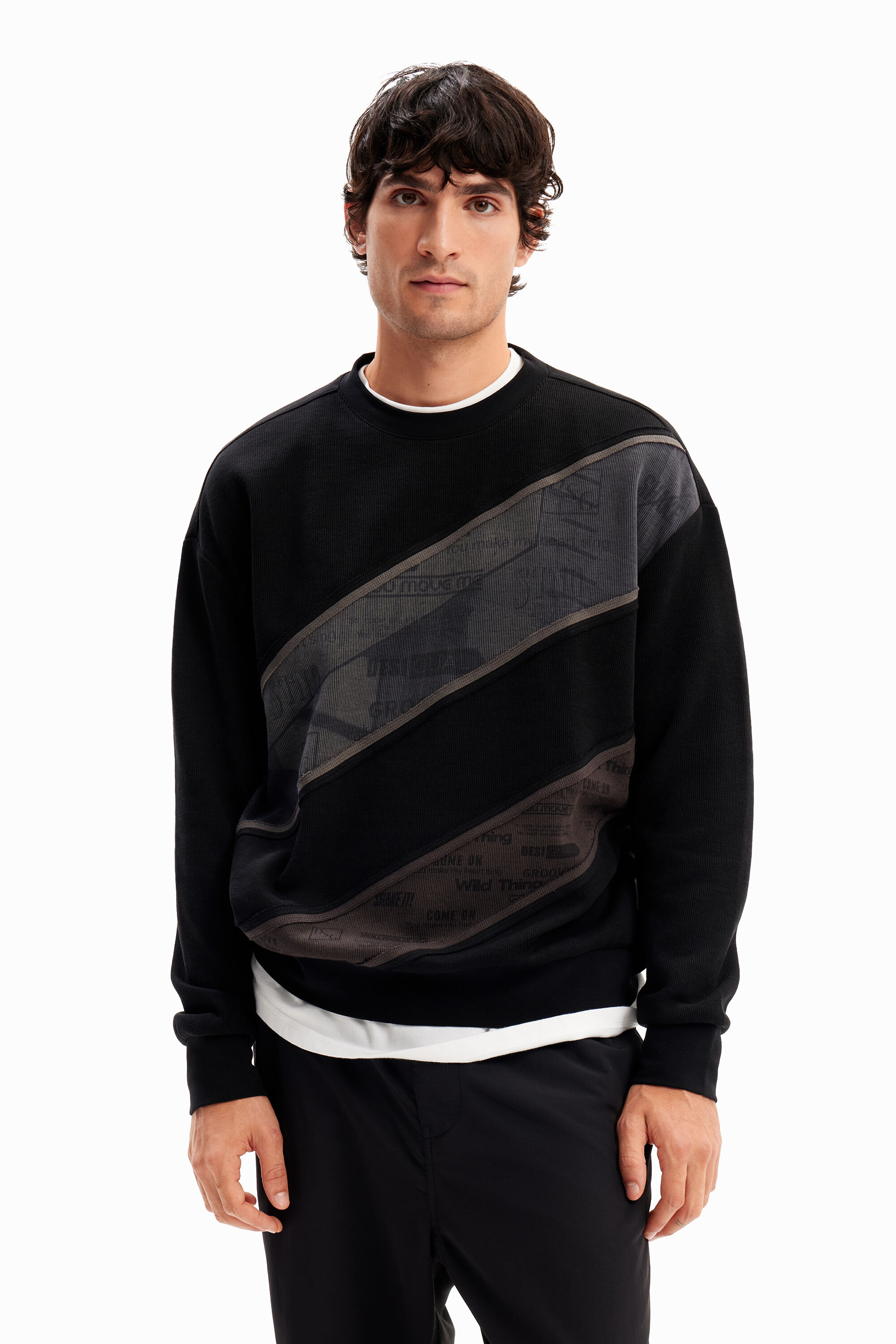 Patchwork message sweatshirt - BLACK - M