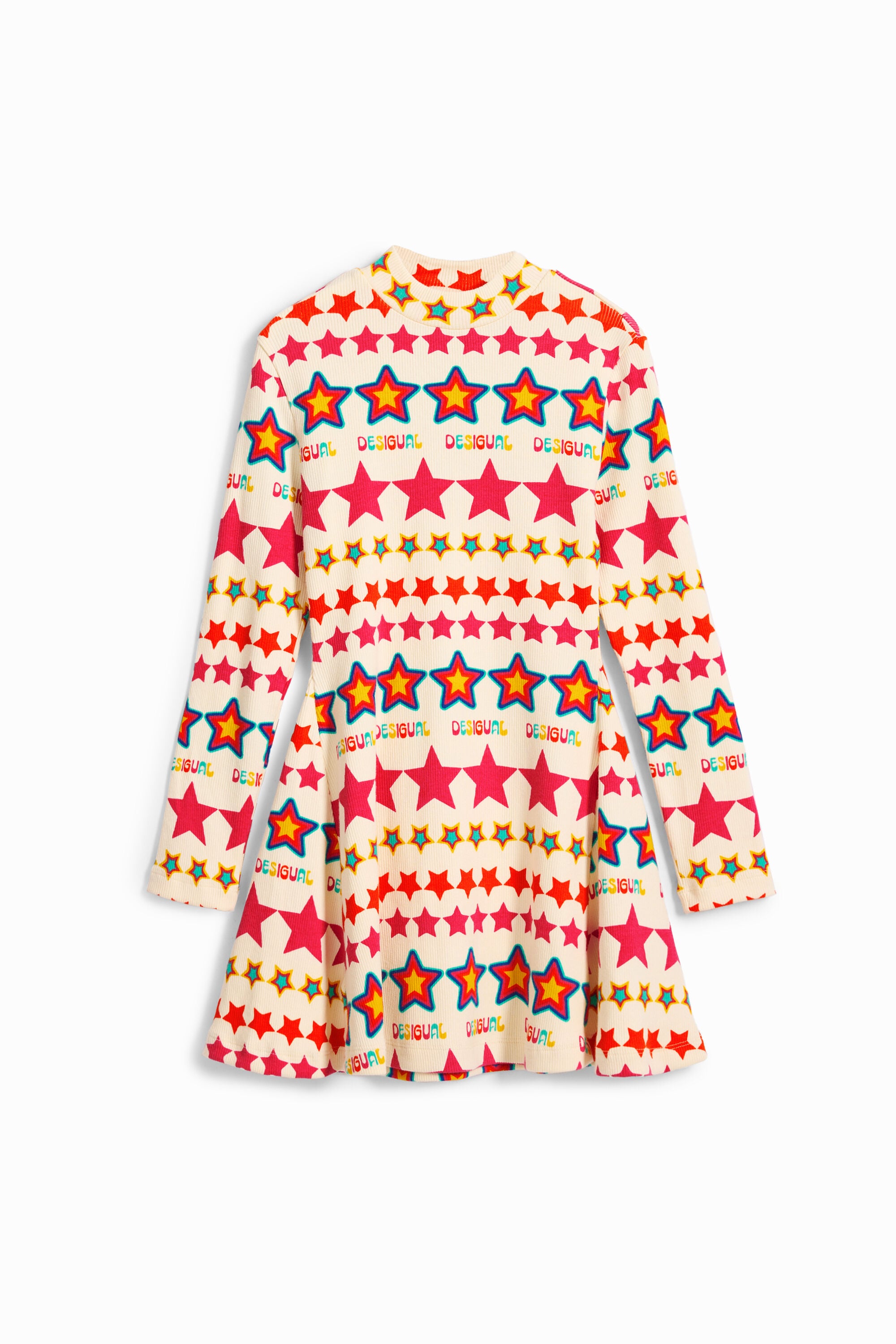 Vestido estrellas, Algodon, Blanco, 3/4