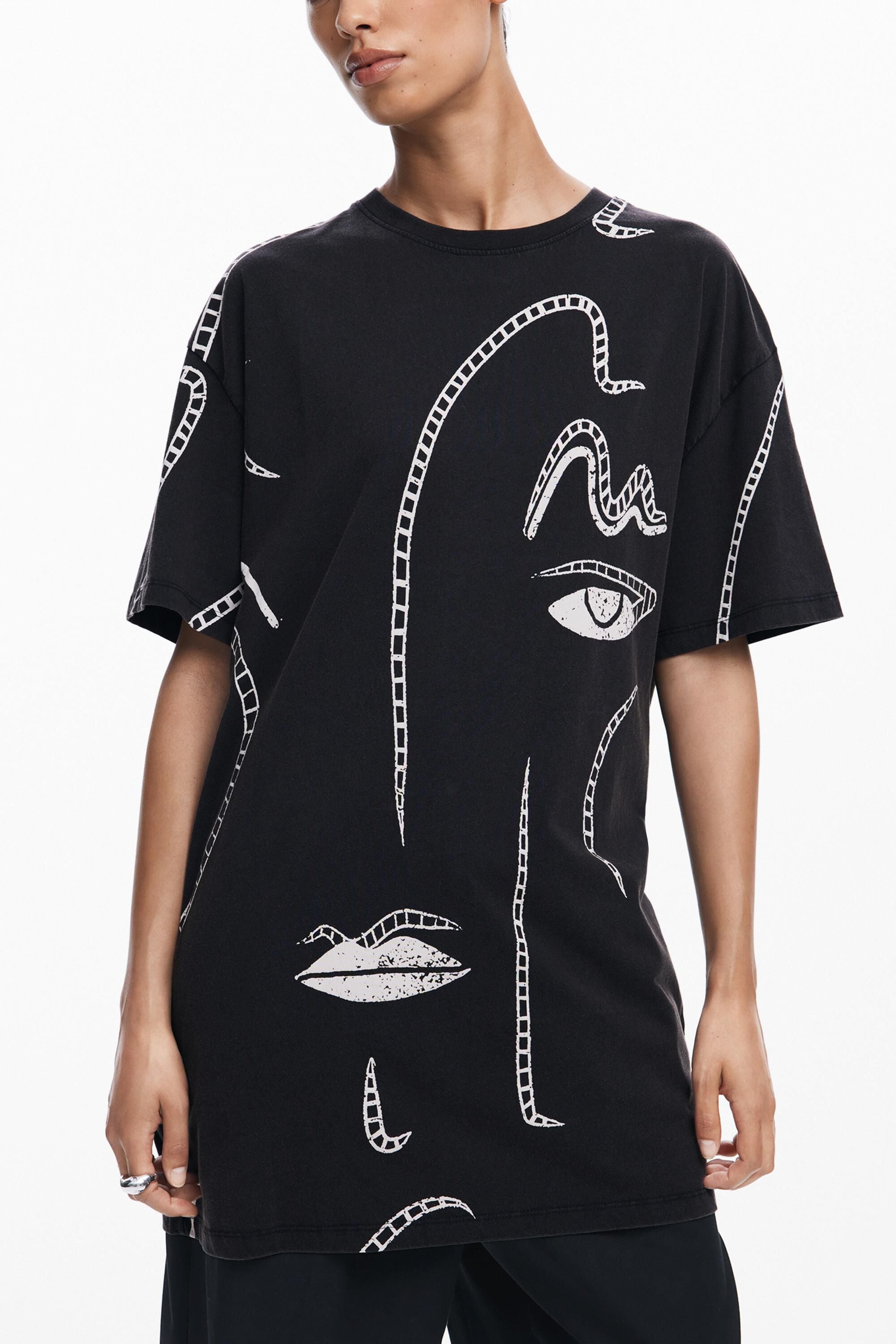 Vestido ilustraciones, Algodon, Negro, L