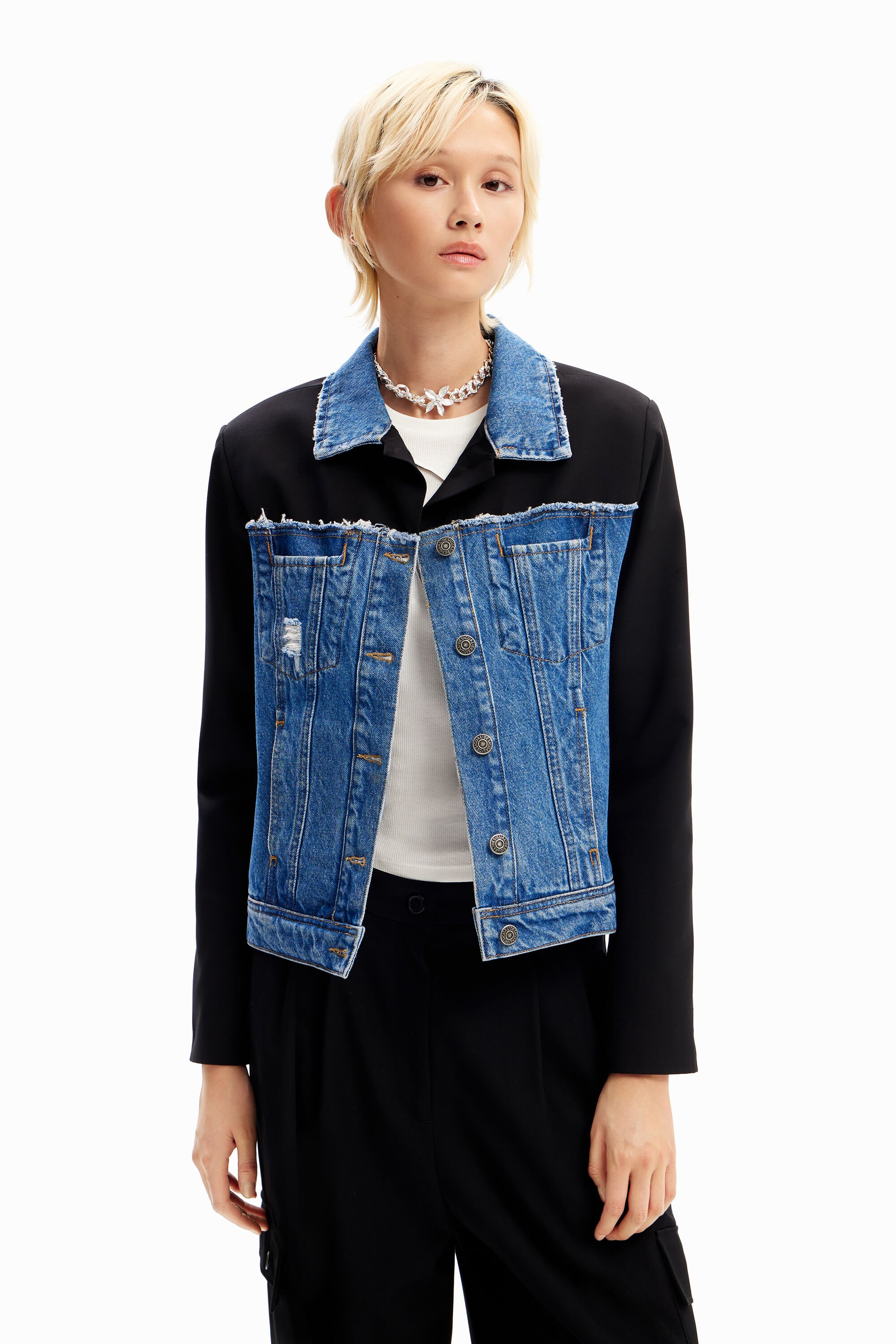 Desigual Hybrid Trucker Jacket In Blue