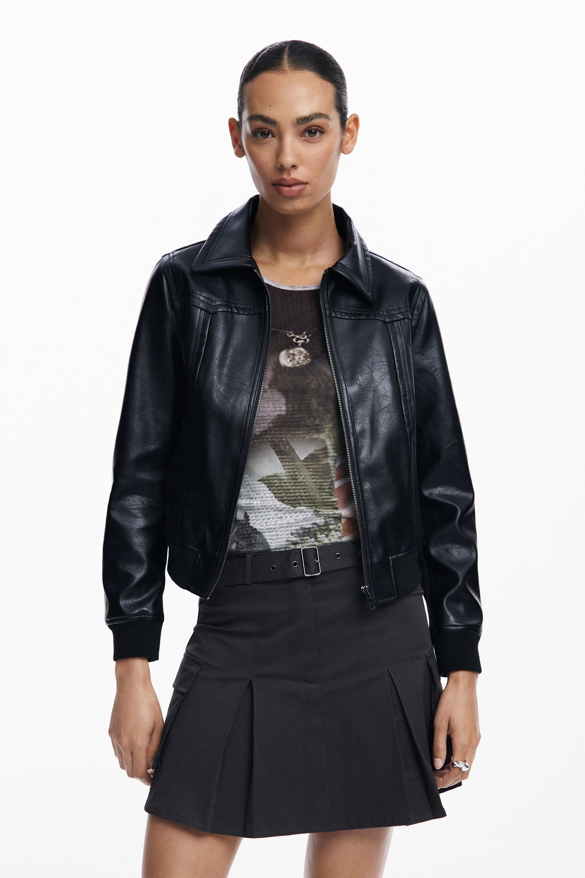 Faux leather biker jacket women s I Desigual