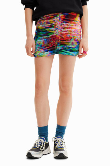 Floral ruched tulle mini skirt | Desigual