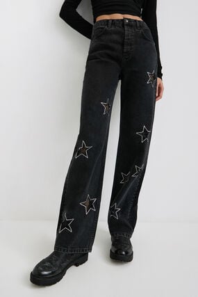 Spodnie dżinsowe o dopasowanym kroju z brokatowymi gwiazdami
