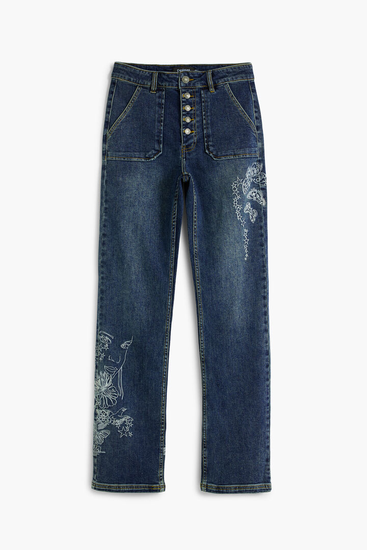 Embroidered jeans with square pockets | Desigual