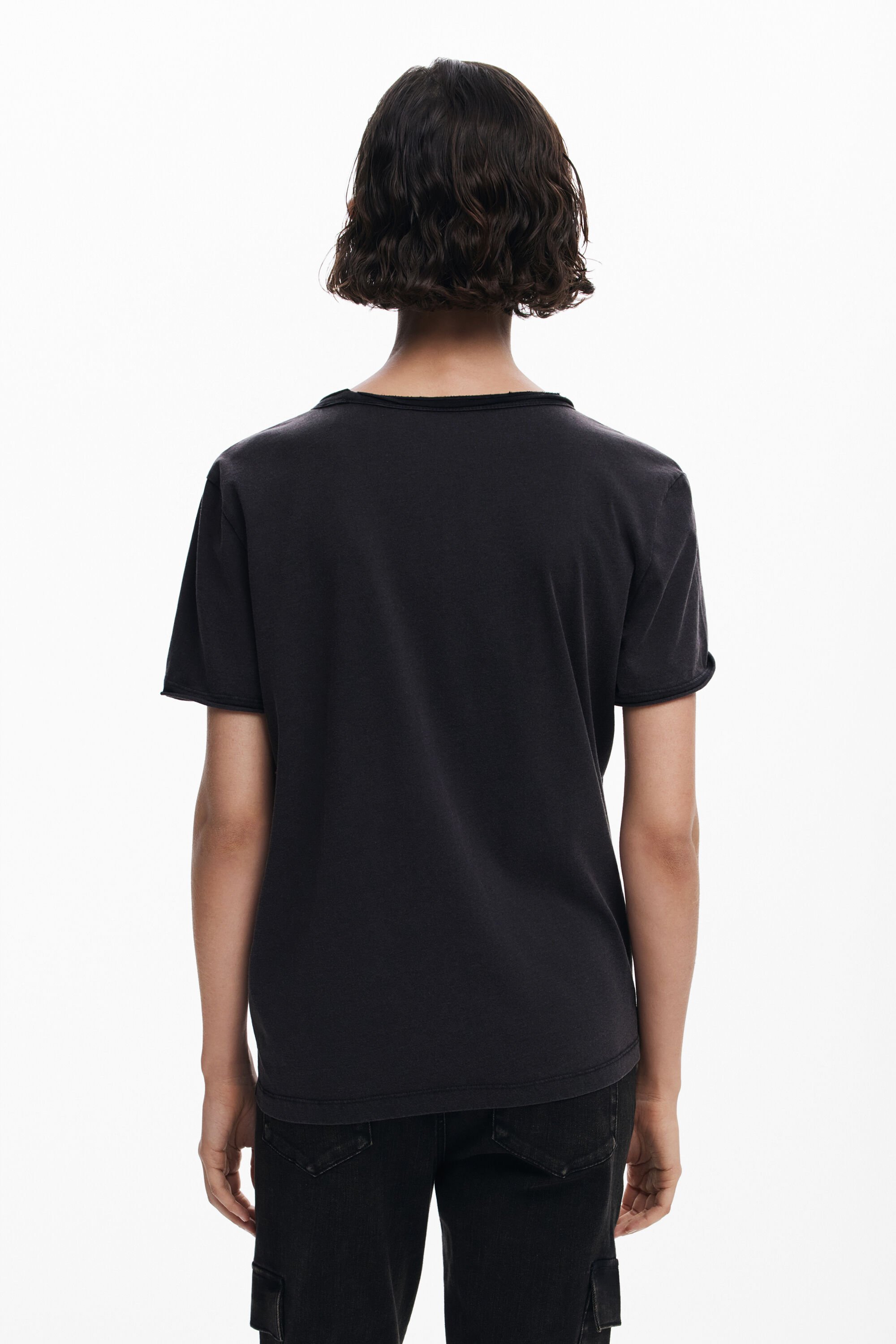 Desigual Mickey Mouse Embellished V-neck T-shirt In Black