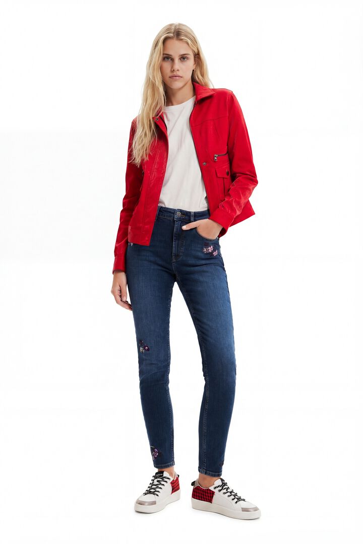 Push-up skinny jeans met geborduurde bloemen
