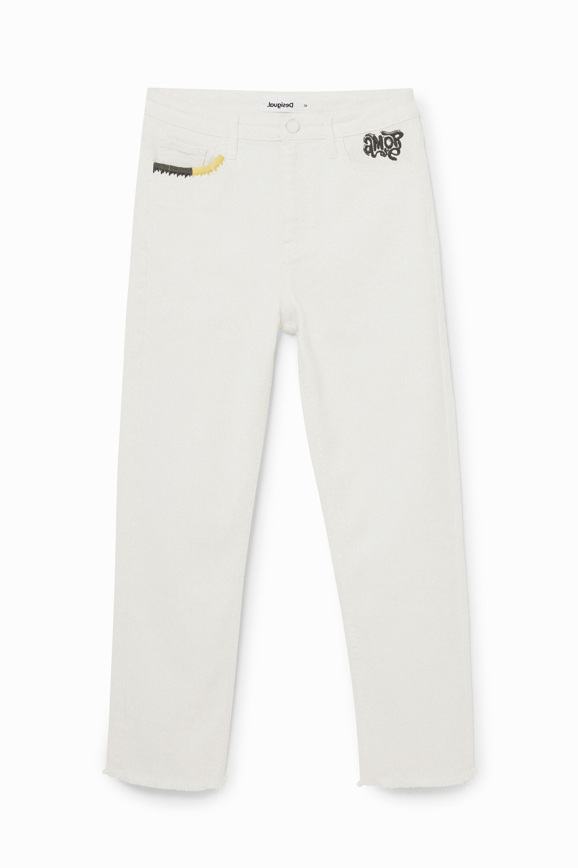 Desigual Straight Cropped Trousers In White