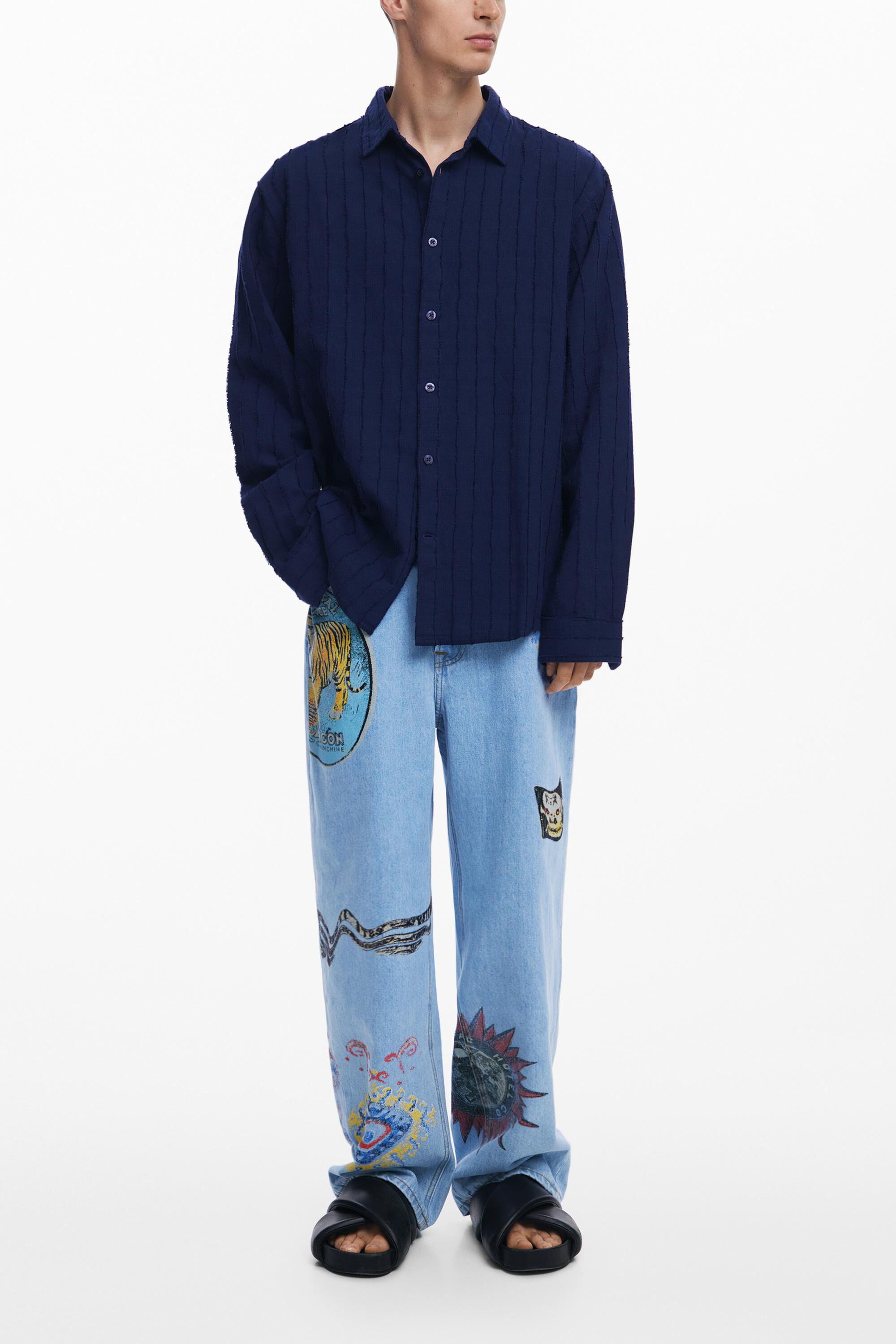 Camisa textura, Hombre, Algodon, Azul,