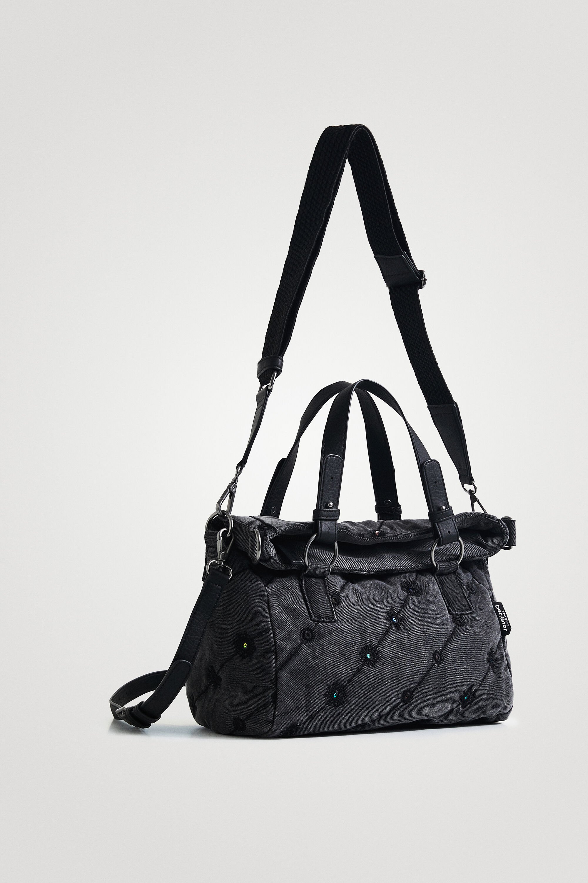 Shop Desigual Handbag Denim Effect In Black