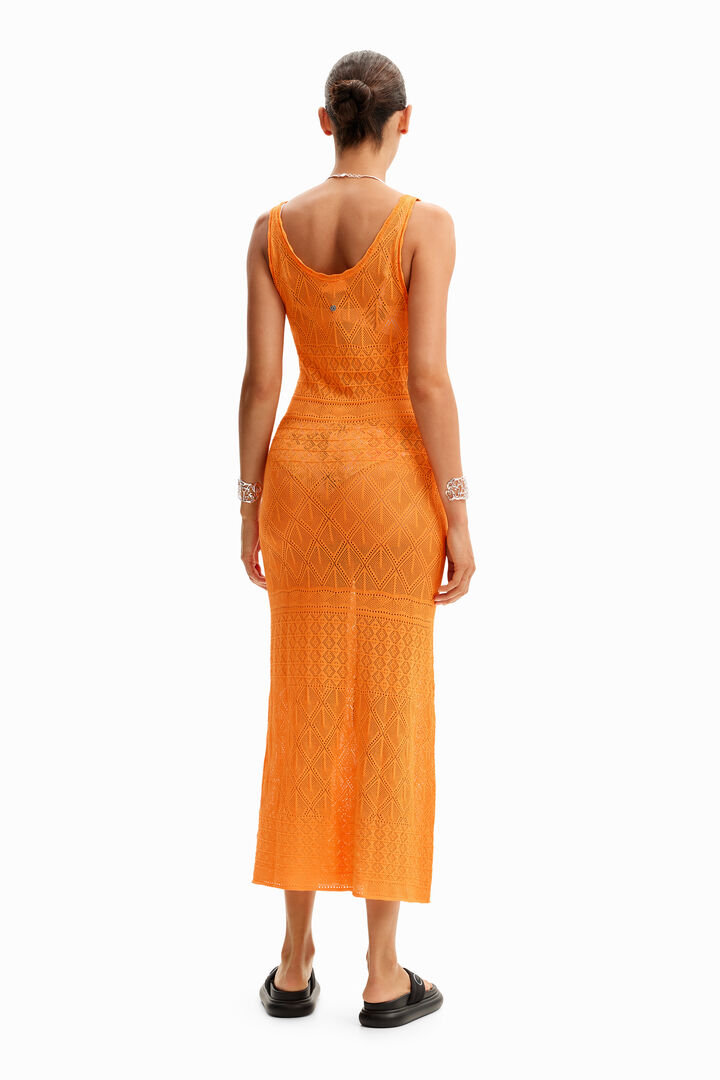 Robe midi bretelles motif ajouré | Desigual