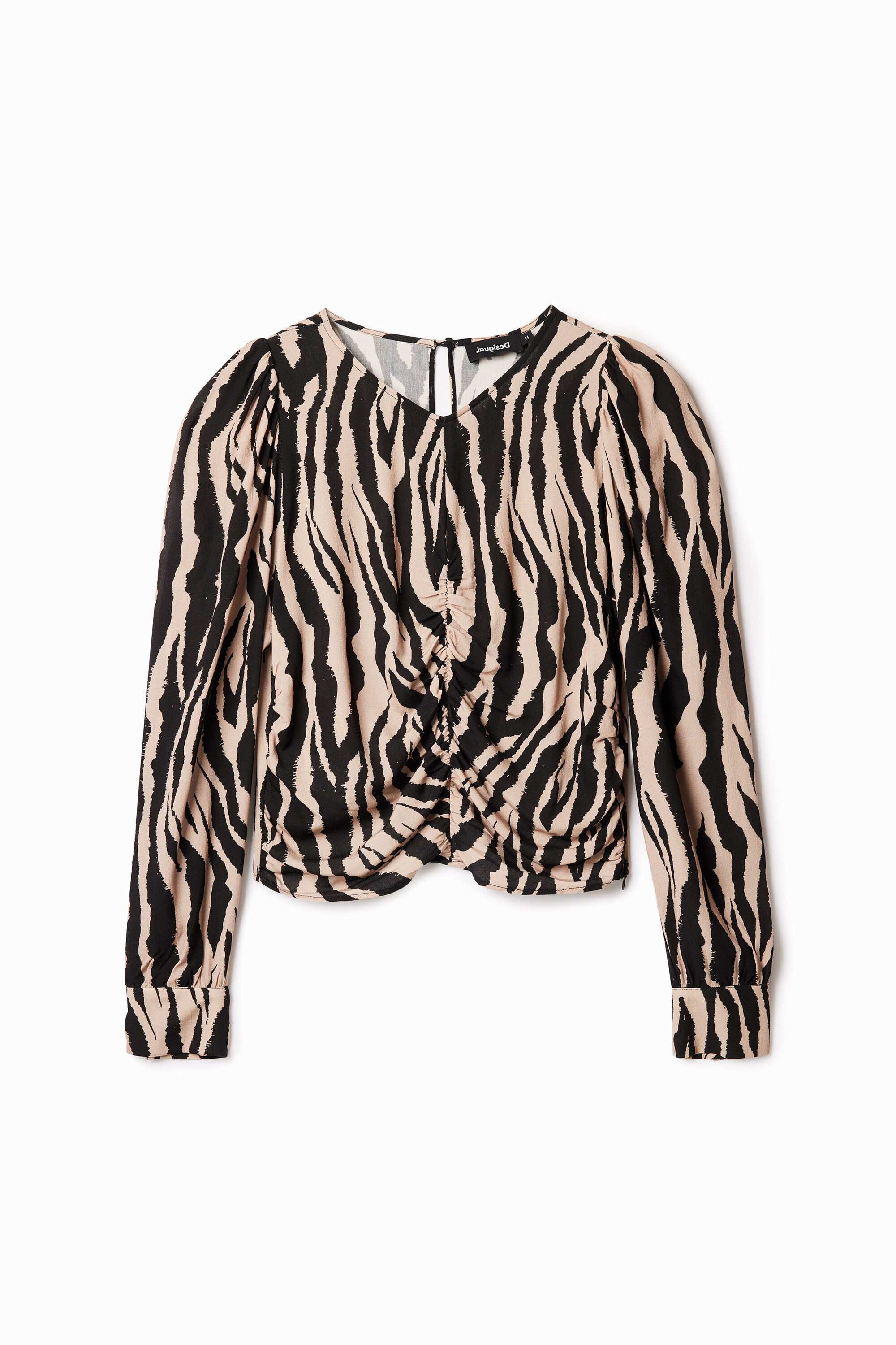 Geraffte Bluse Zebra BROWN S  - Onlineshop Desigual