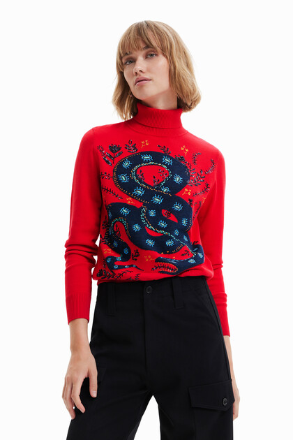 Roll-neck snake pullover