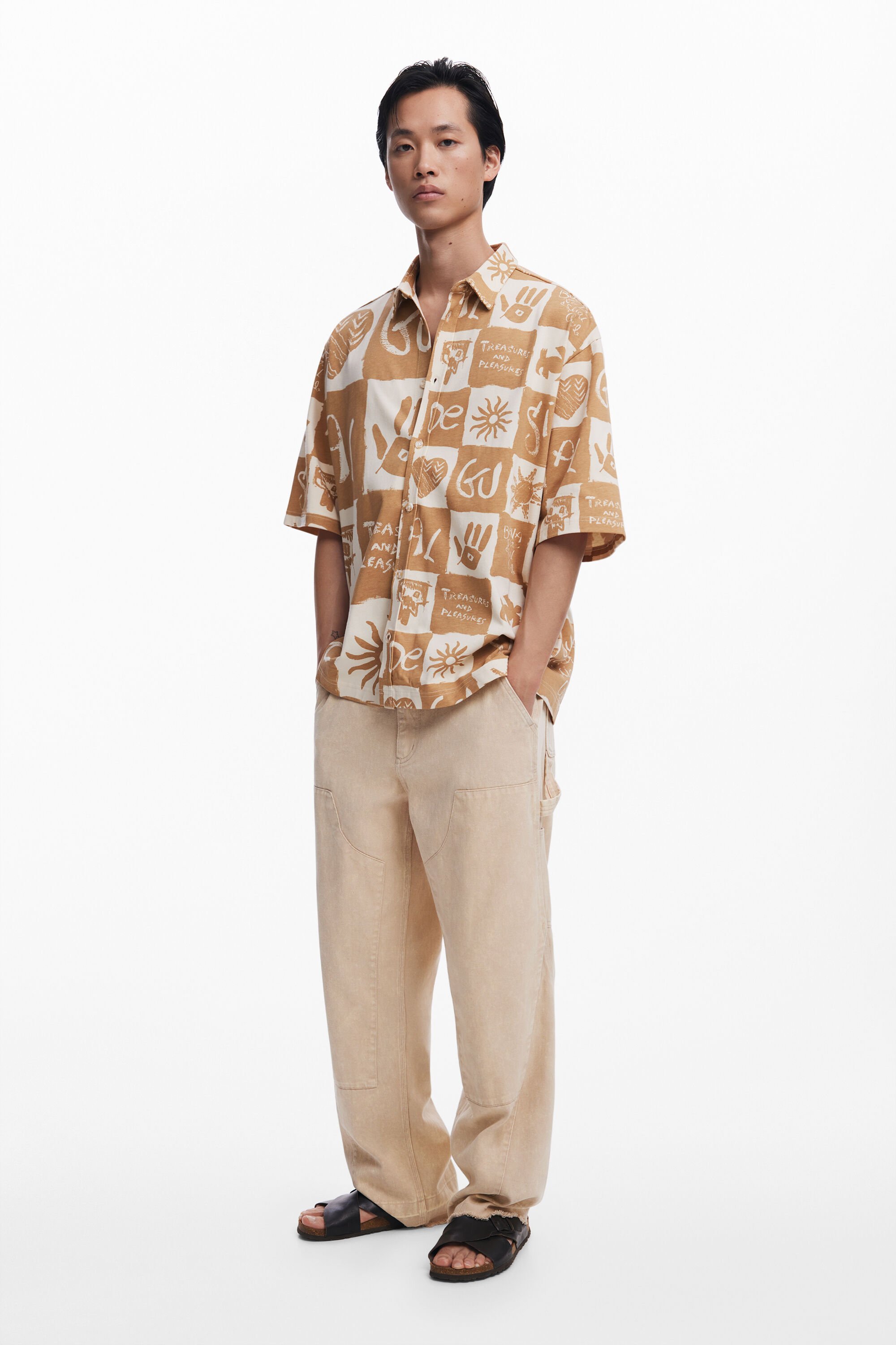 Desigual Short-sleeve Checkered Shirt In White