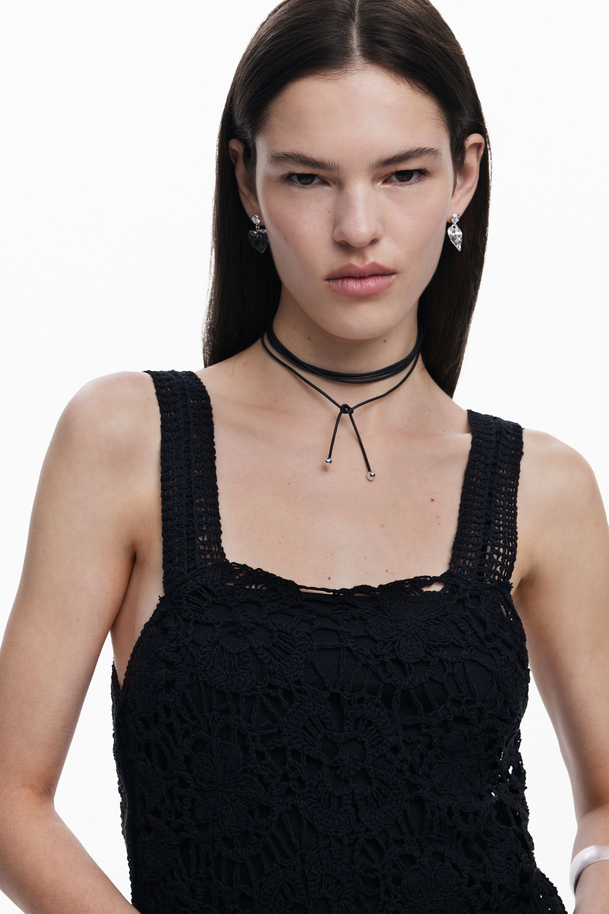 Desigual Floral Cotton Crochet Minidress In Black