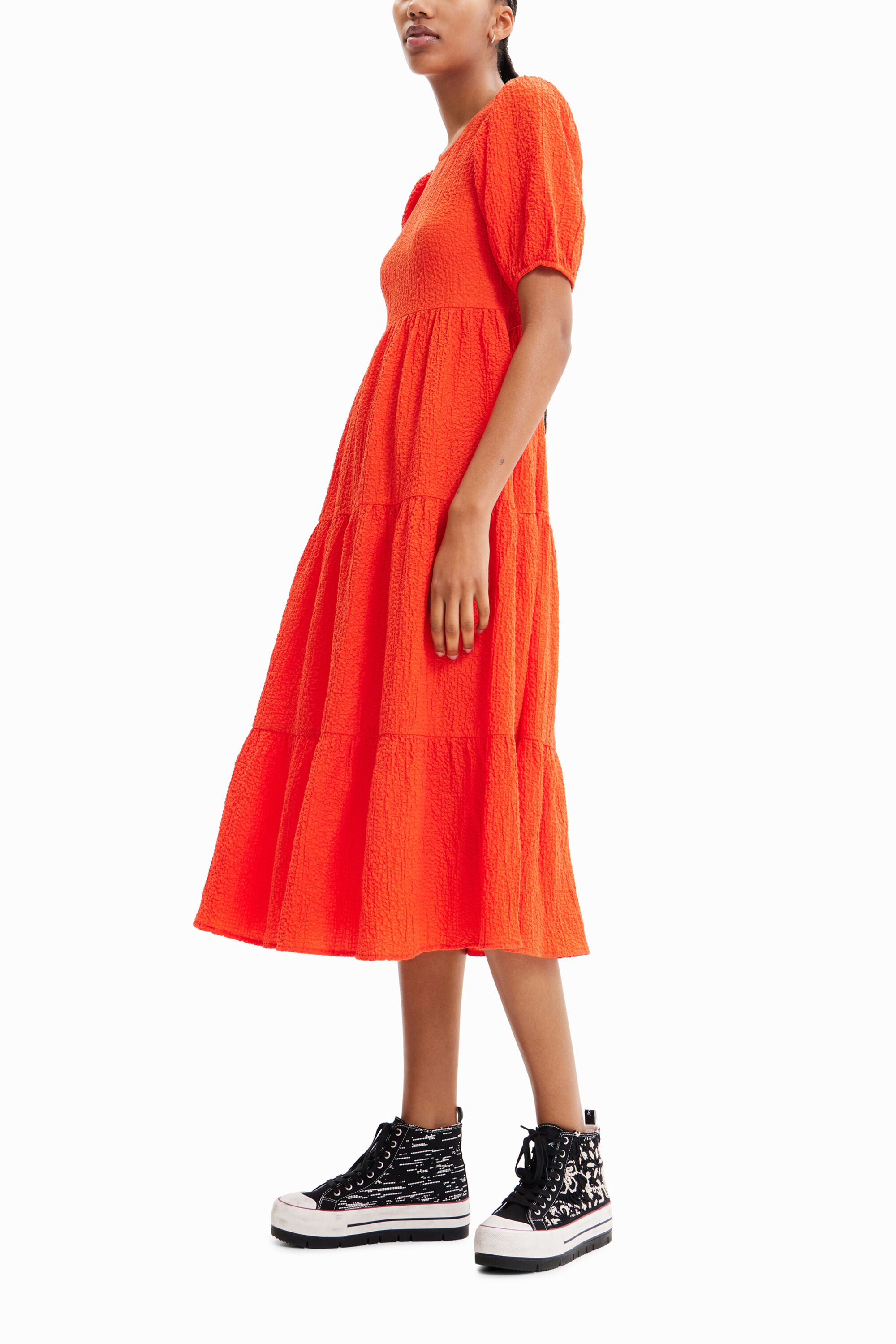 Shop Desigual Back Neckline Midi Dress In Orange