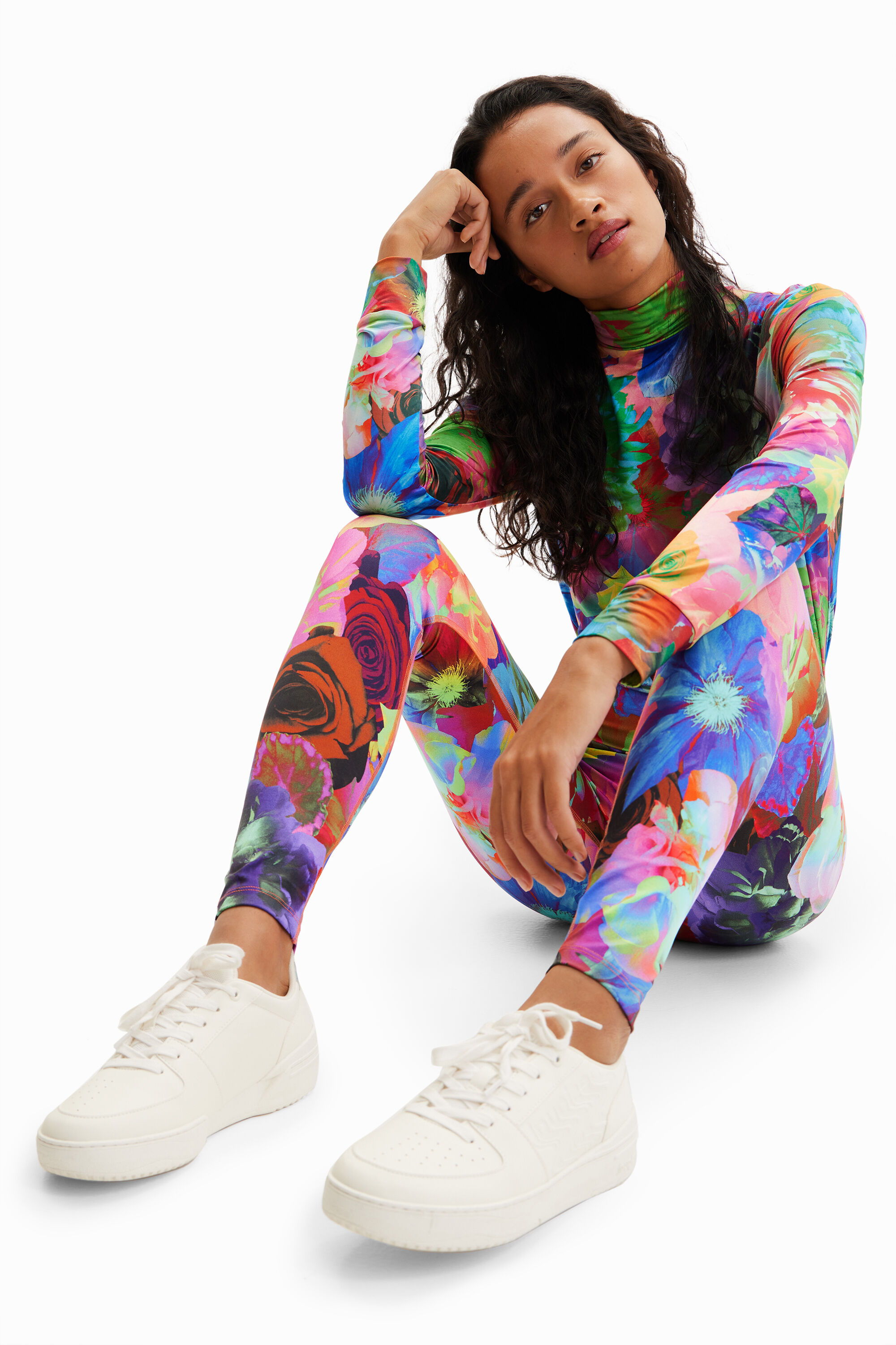 Shop Desigual Floral Stretch Leggings In Material Finishes