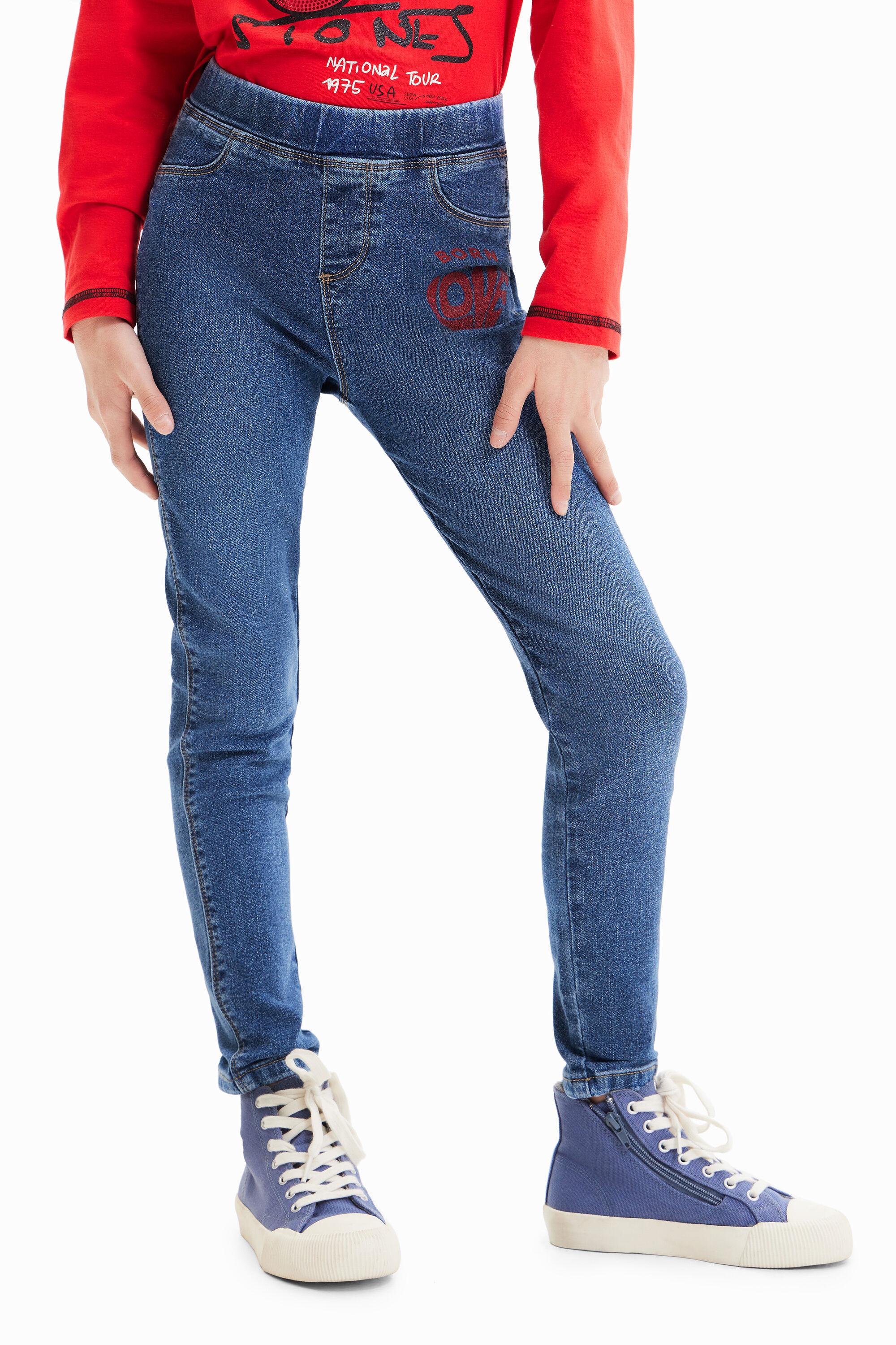 Message denim leggings - BLUE - 3/4