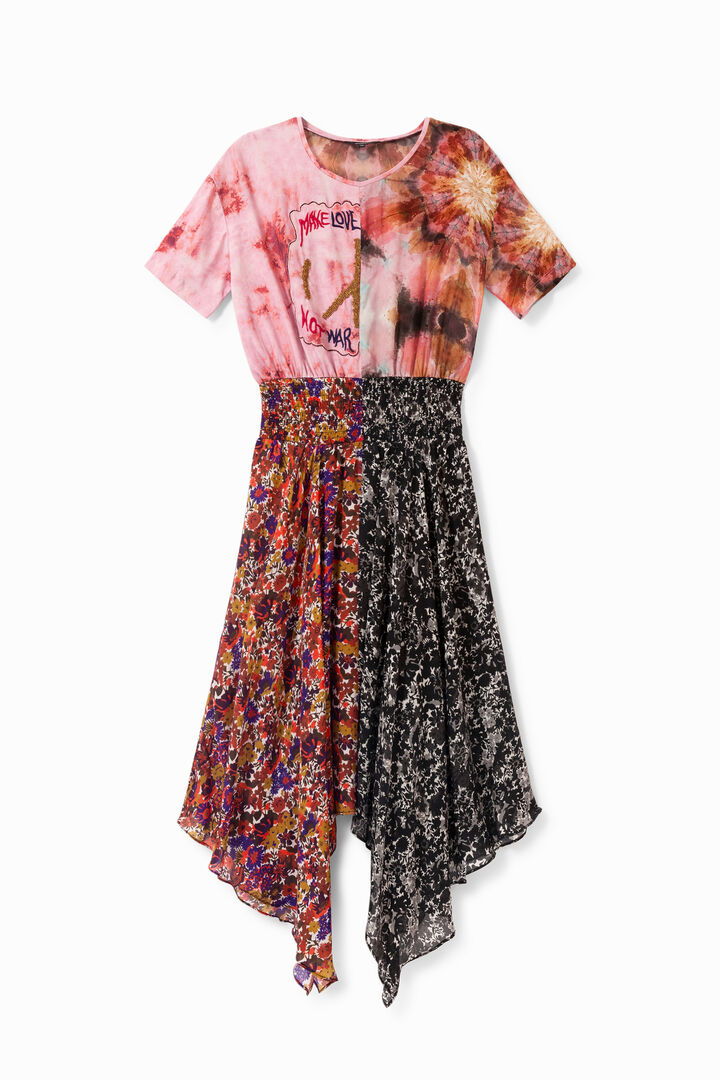 Asymmetric patch print dress | Desigual