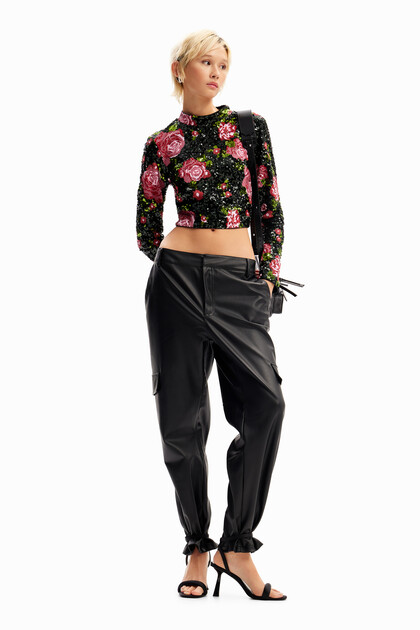 Blusa cropped rosas lentejuelas M. Christian Lacroix
