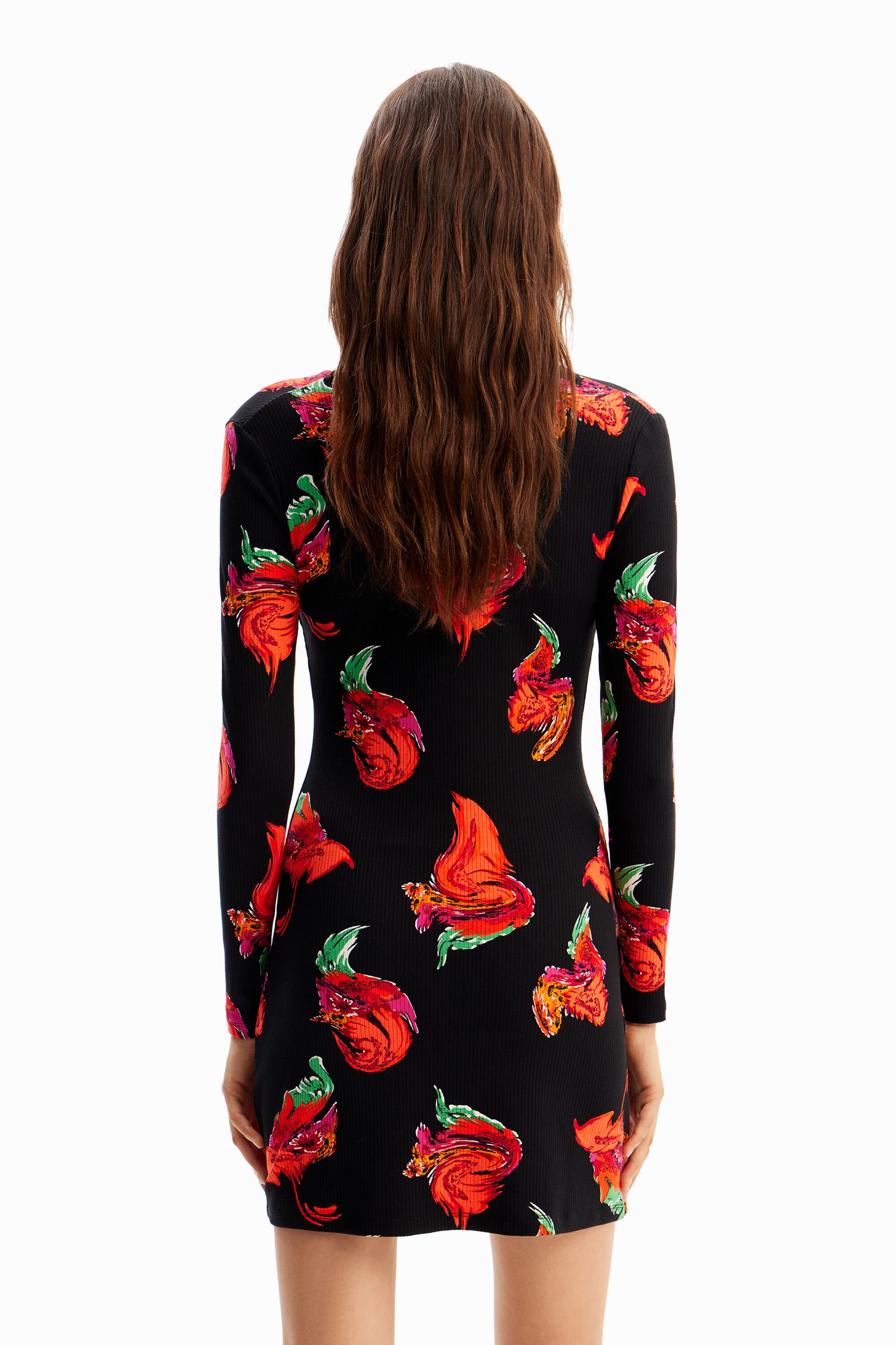 Shop Desigual Ribbed Floral Mini Dress In Black