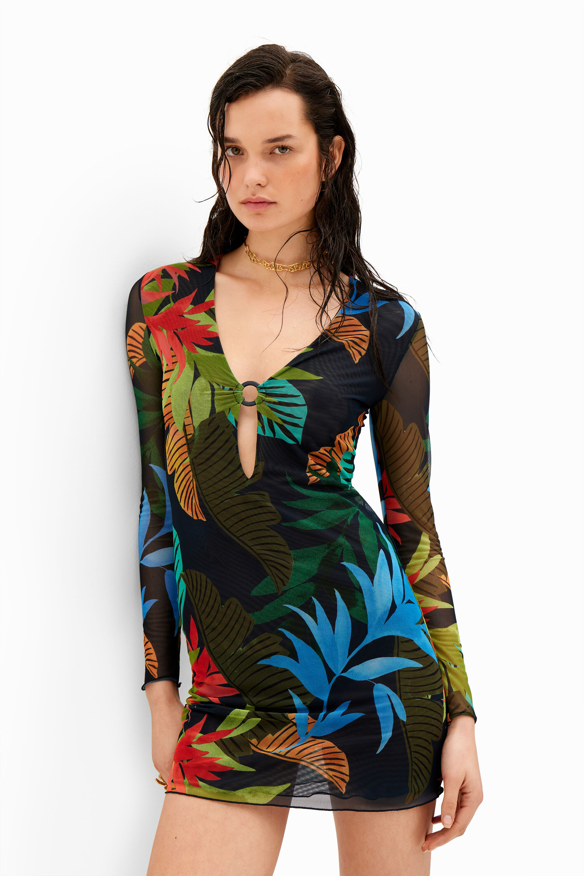 Tropische tulen mini jurk