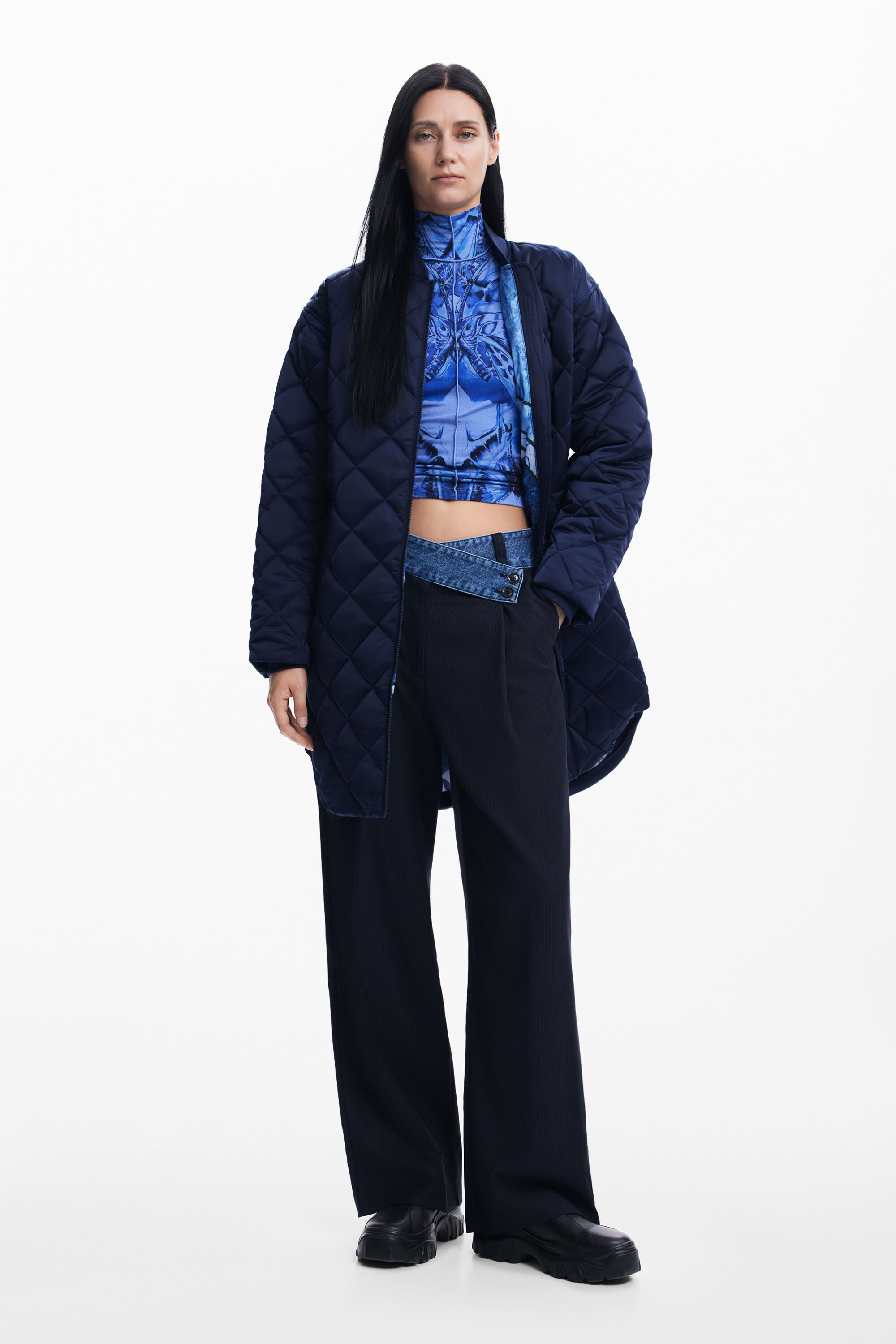 Abrigo desigual mujer azul 2025