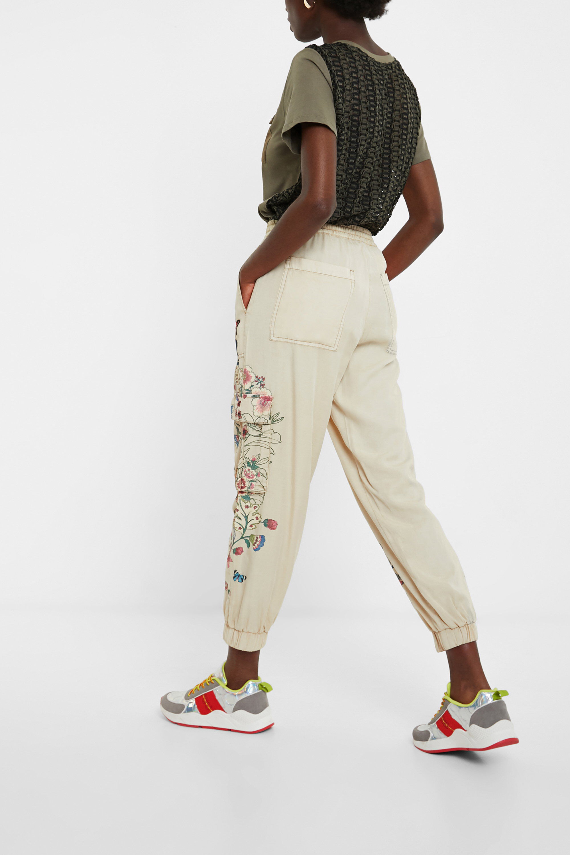 Floral cargo jogger trousers