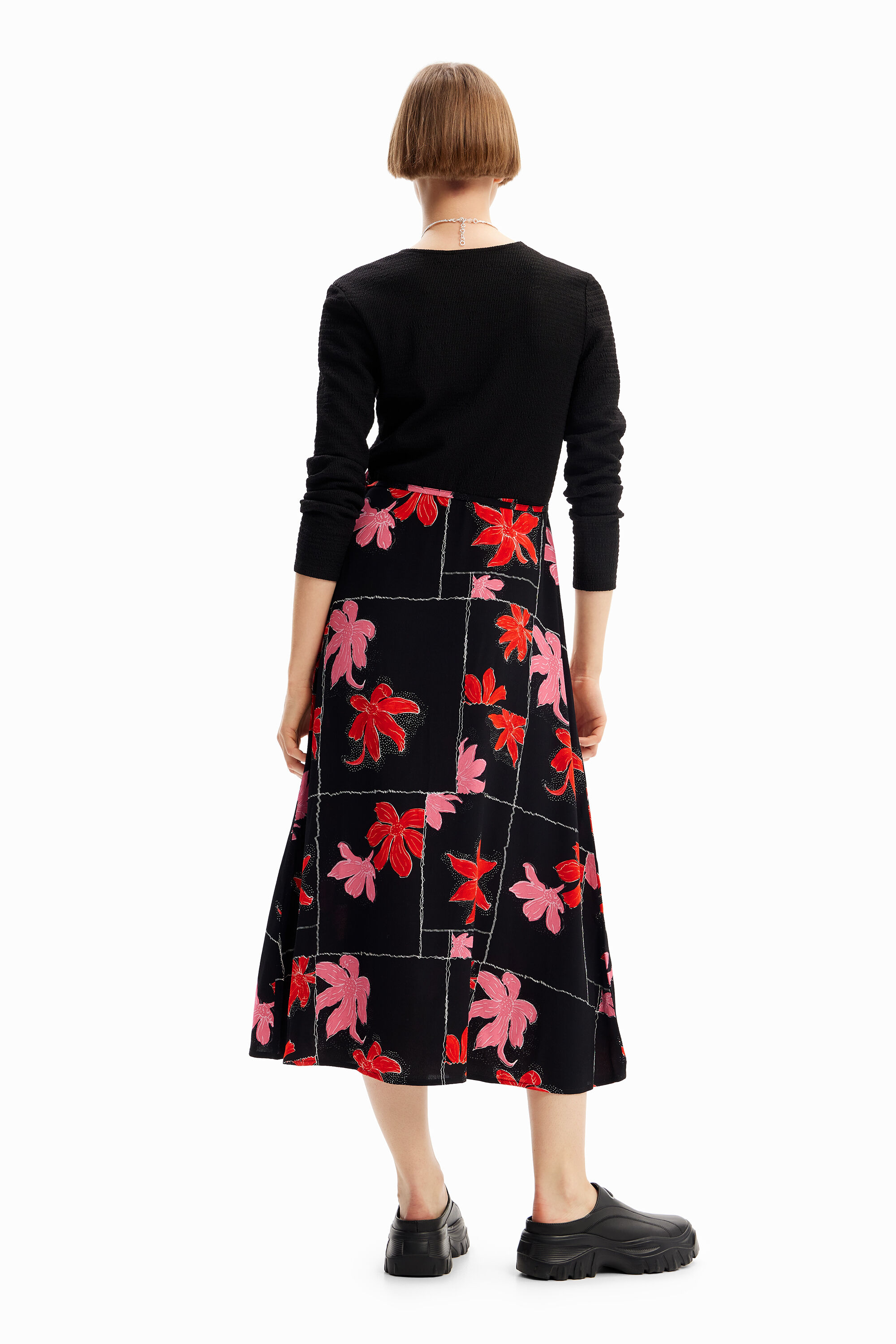 Shop Desigual Floral Wrap Midi Dress In Black