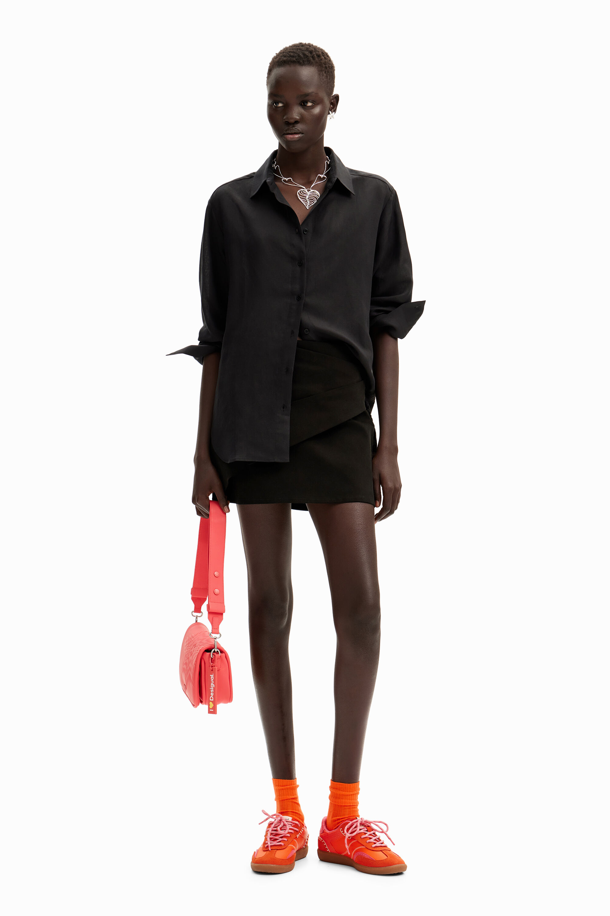 Desigual Oversize Macramé Shirt In Black