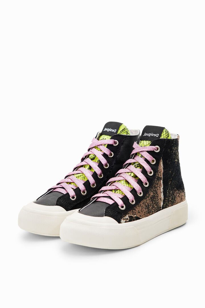 High-top patchwork sneakers