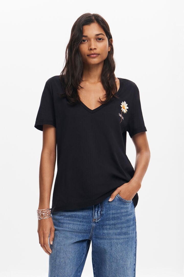 Embroidered V-Neck T-Shirt