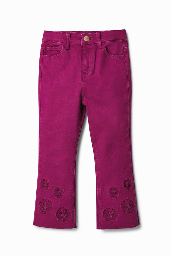 Cropped wijd uitlopende gevlokte jeans