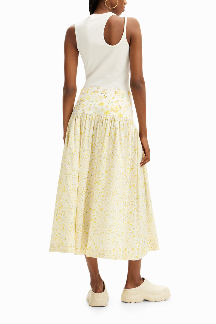 Falda midi fruncida flores | Desigual