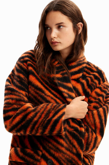 Long tiger print wool coat | Desigual